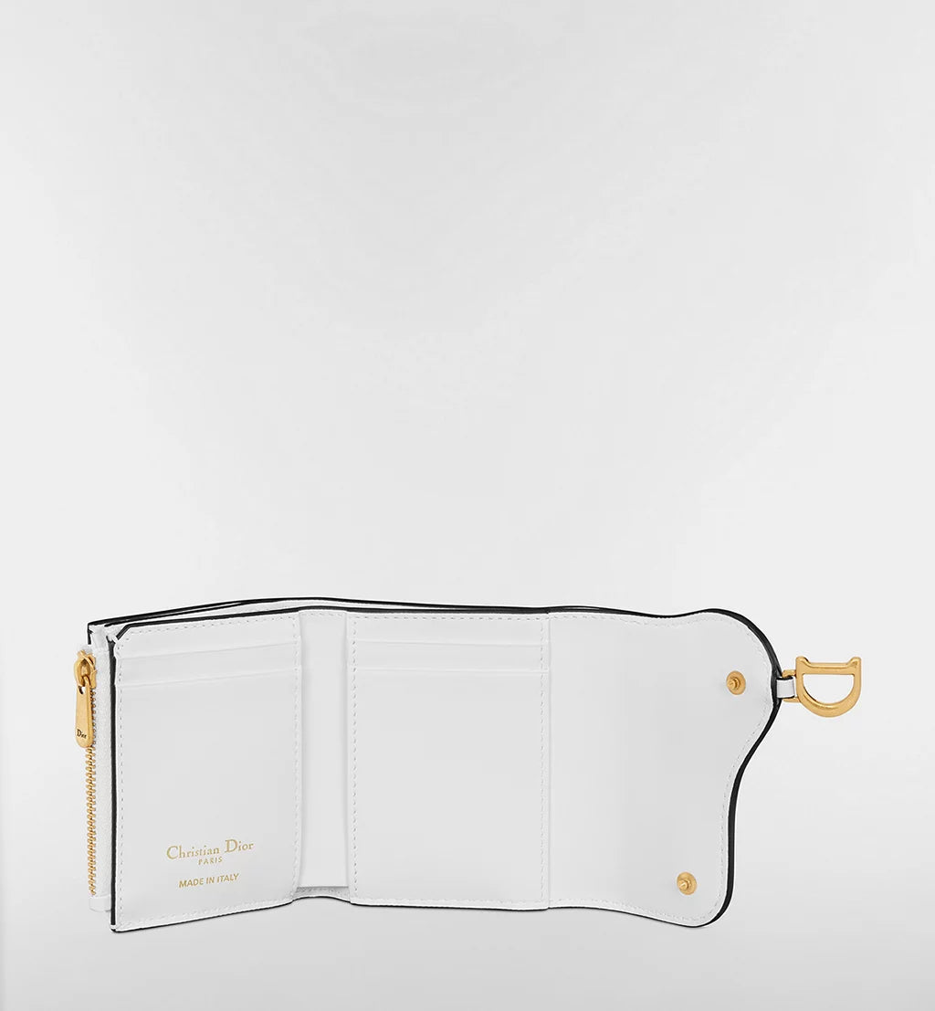 Dior Saddle Lotus Wallet in White and Black Calfskin with Newspaper Print