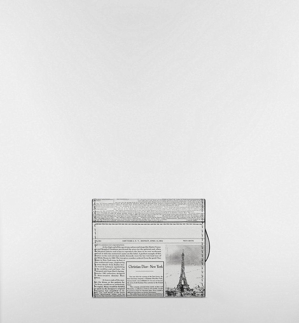 Dior Saddle Lotus Wallet in White and Black Calfskin with Newspaper Print