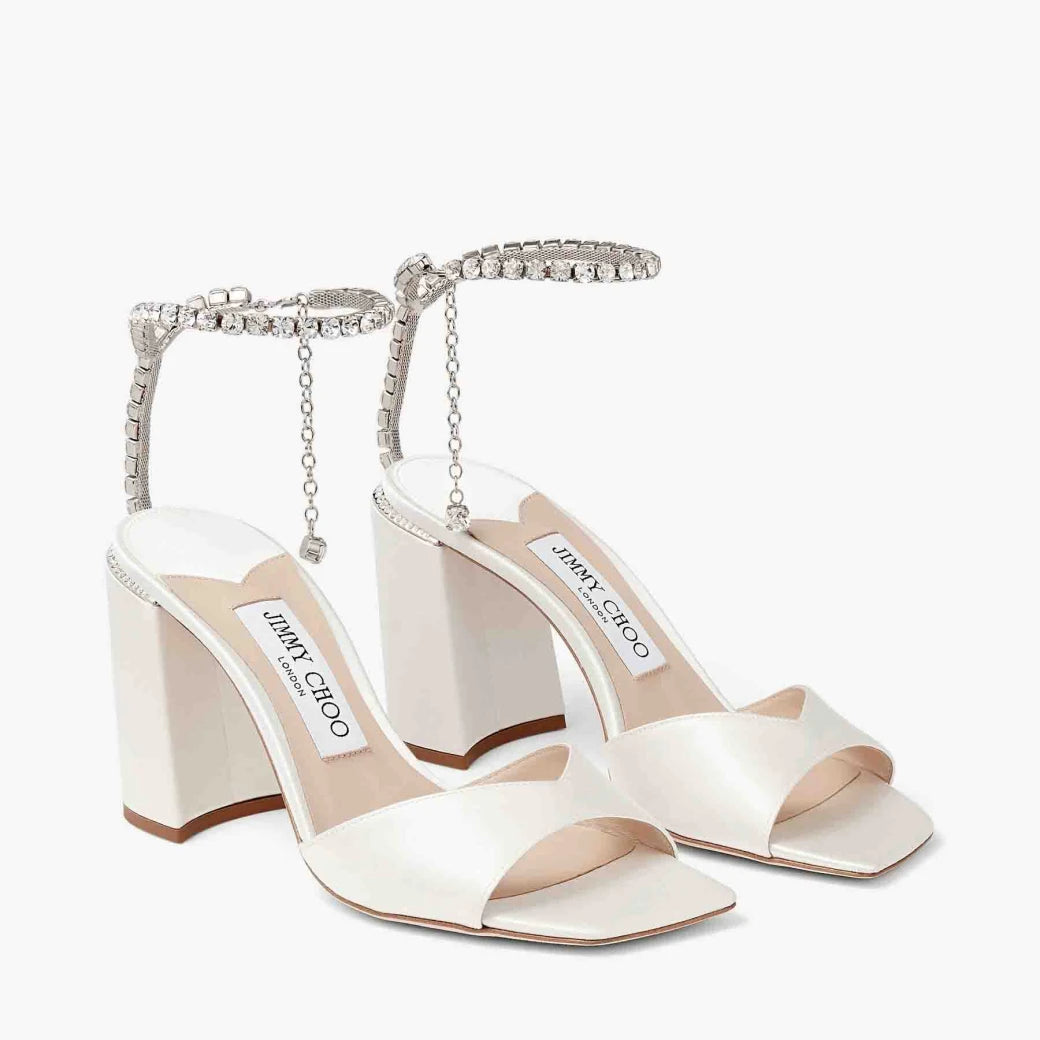 Saeda 85 Satin Block Heel in Ivory