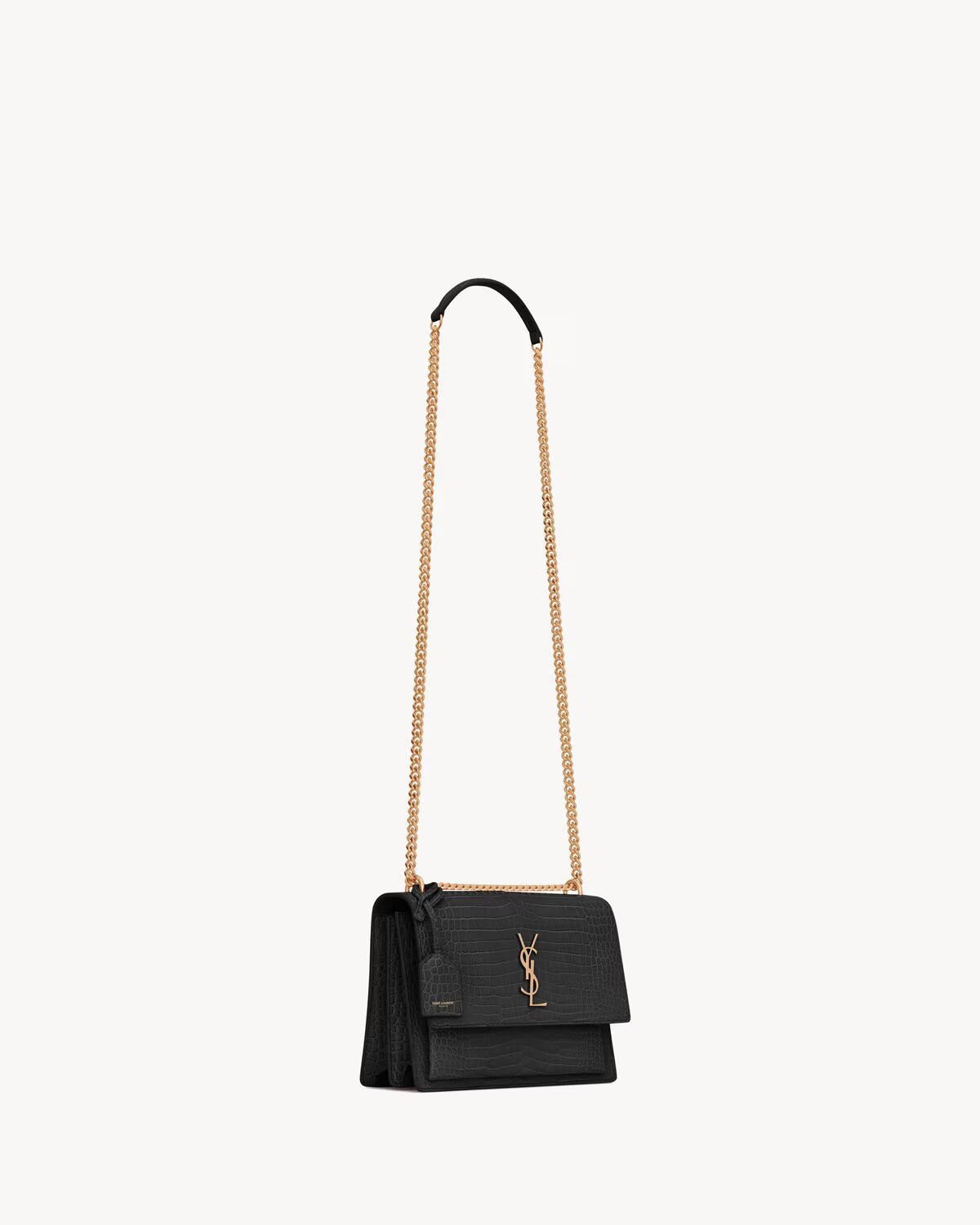 Sunset Medium Bag Crocodile-Embossed Leather Black