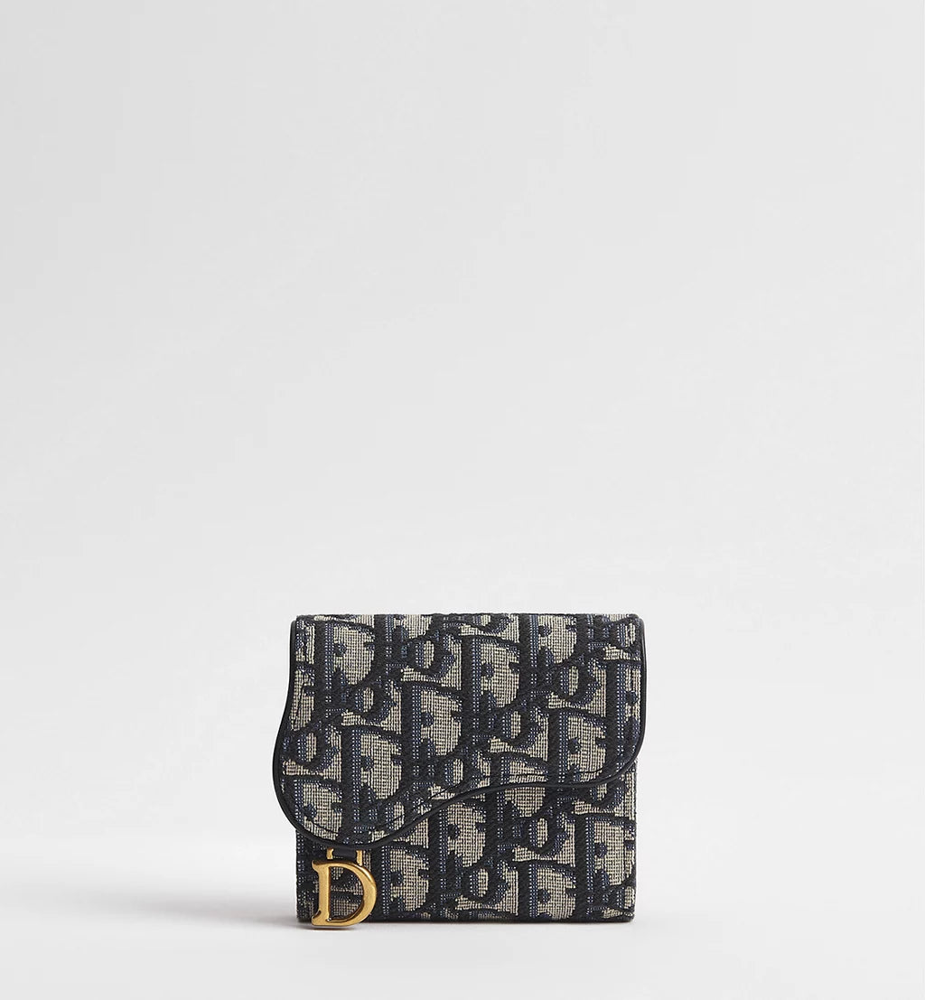 Dior Saddle Lotus Wallet in Blue Dior Oblique Jacquard