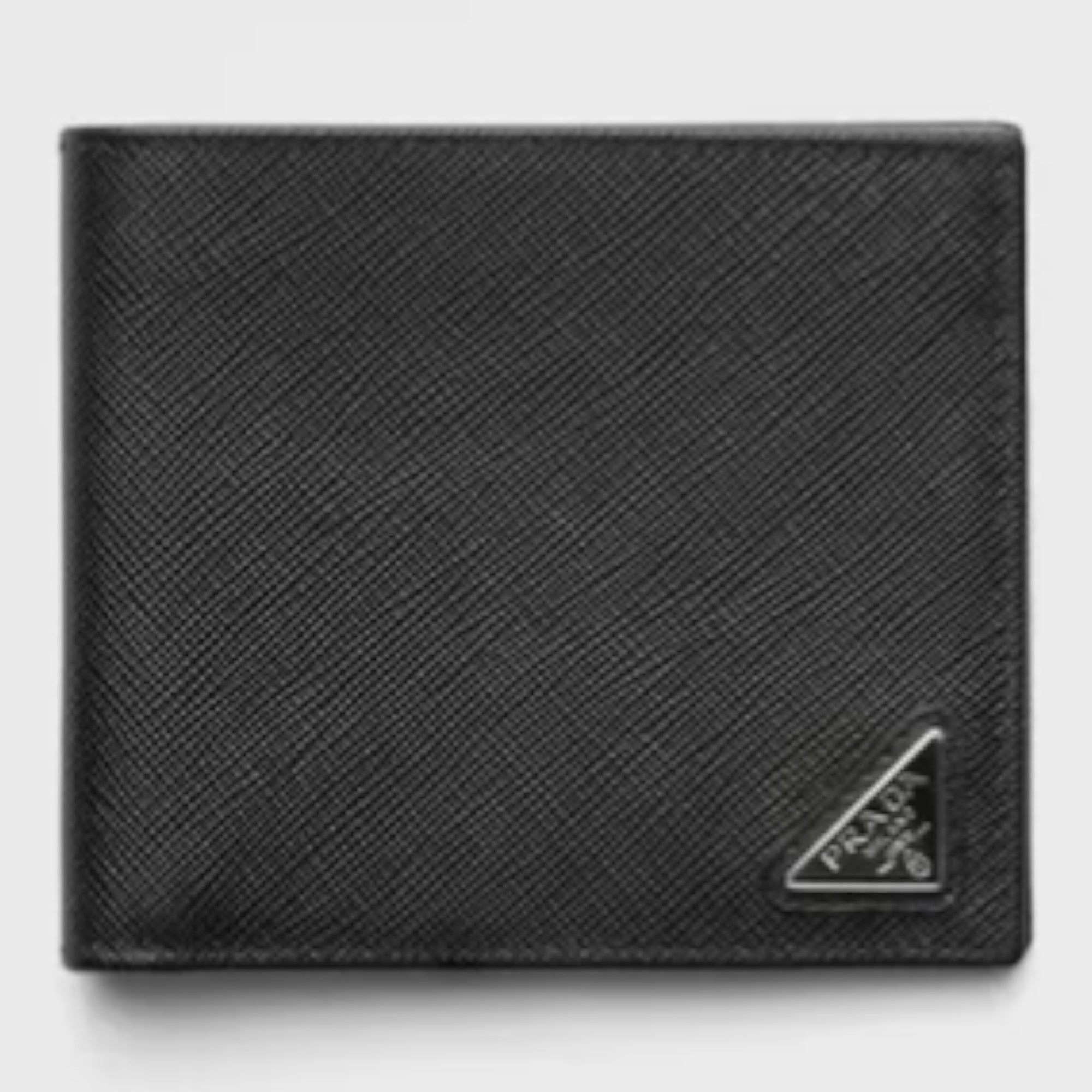 Saffiano Leather Triangle Logo Wallet Black