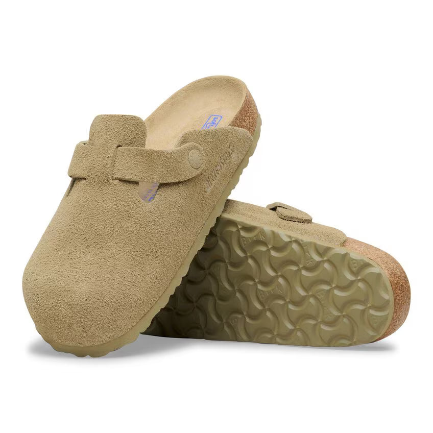 Birkenstock Boston Suede Leather Clog Faded Khaki