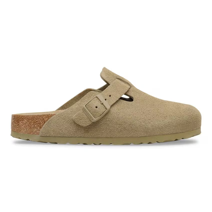 Birkenstock Boston Suede Leather Clog Faded Khaki