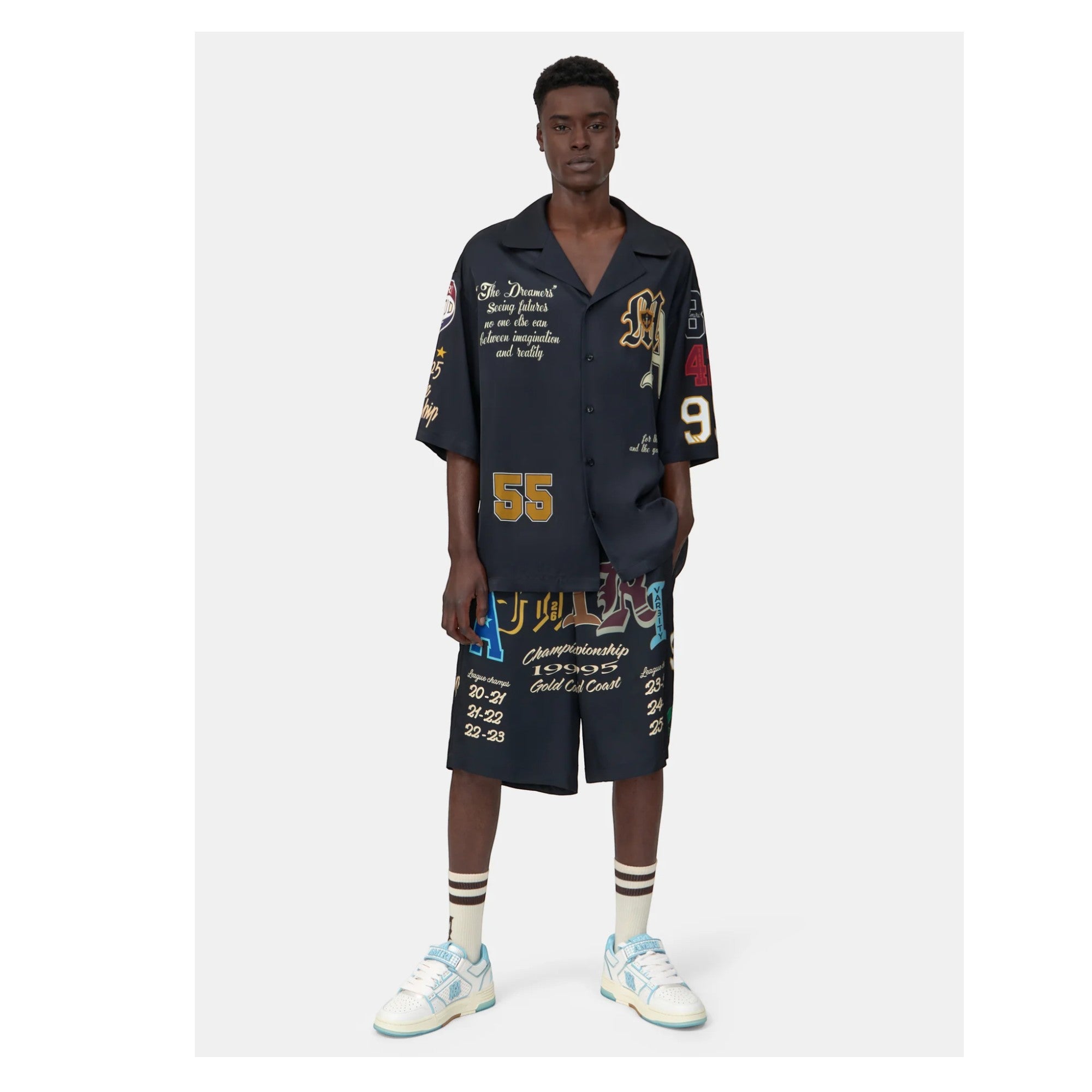 Varsity Patch Oversized Camp Shirt Black