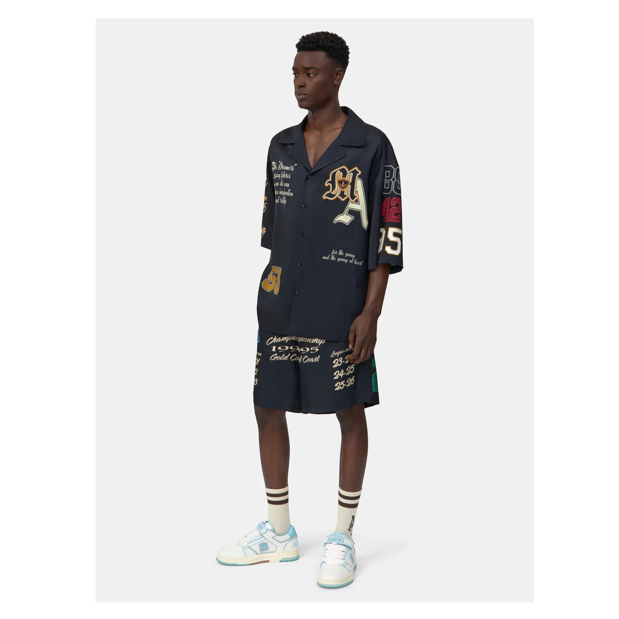 Varsity Patch Oversized Camp Shirt Black