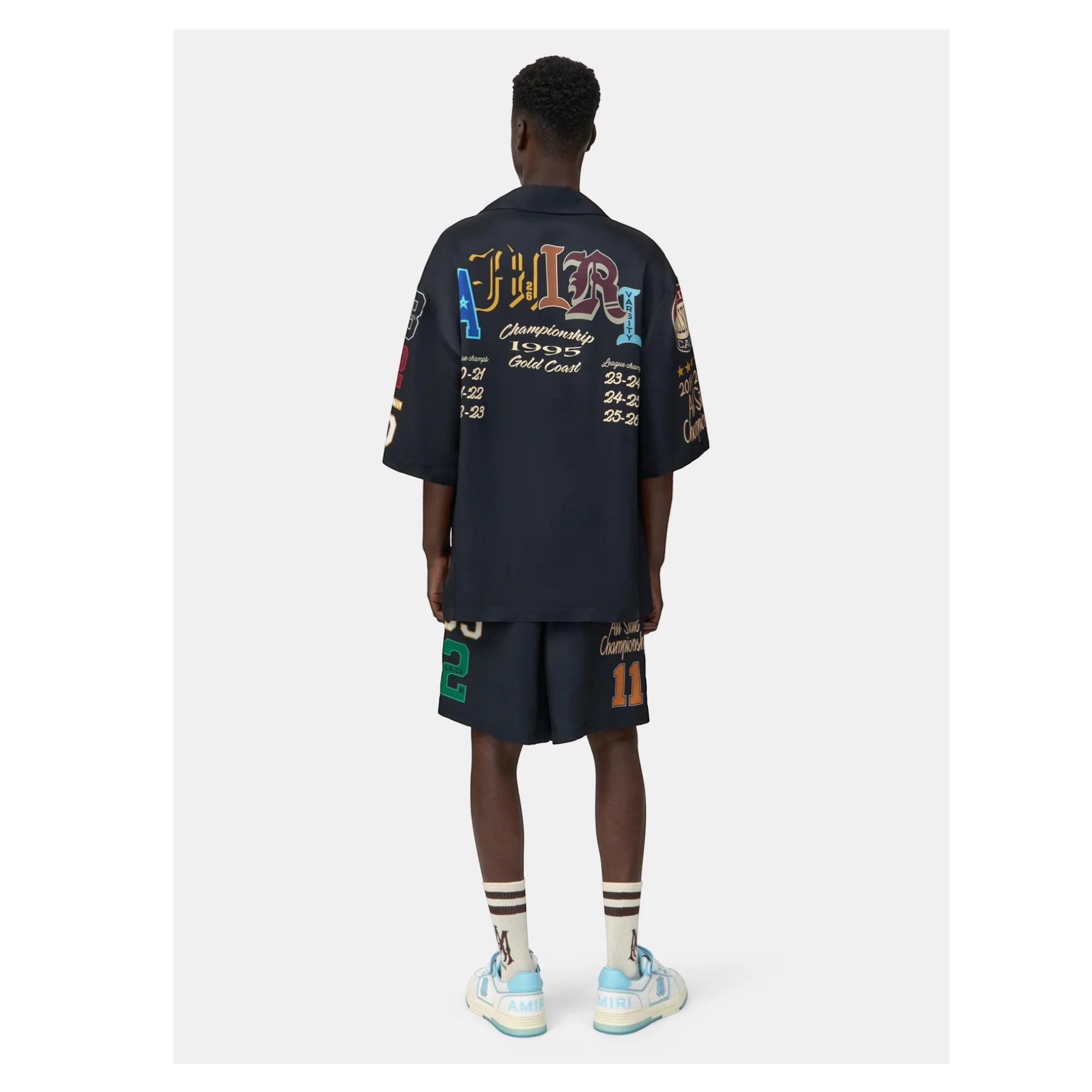 Varsity Patch Oversized Camp Shirt Black