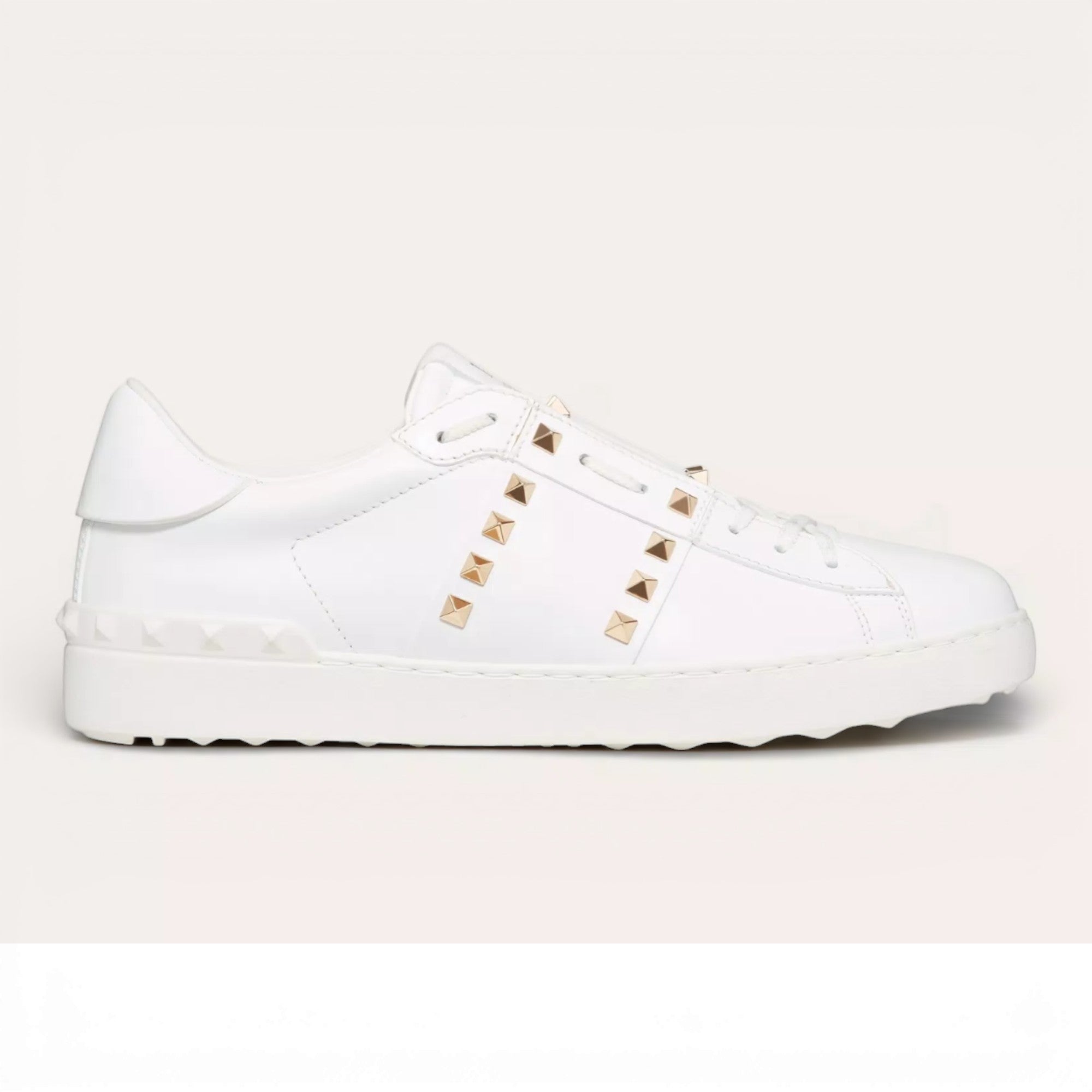 Valentino Garavani Rockstud Untitled white calfskin sneaker.
