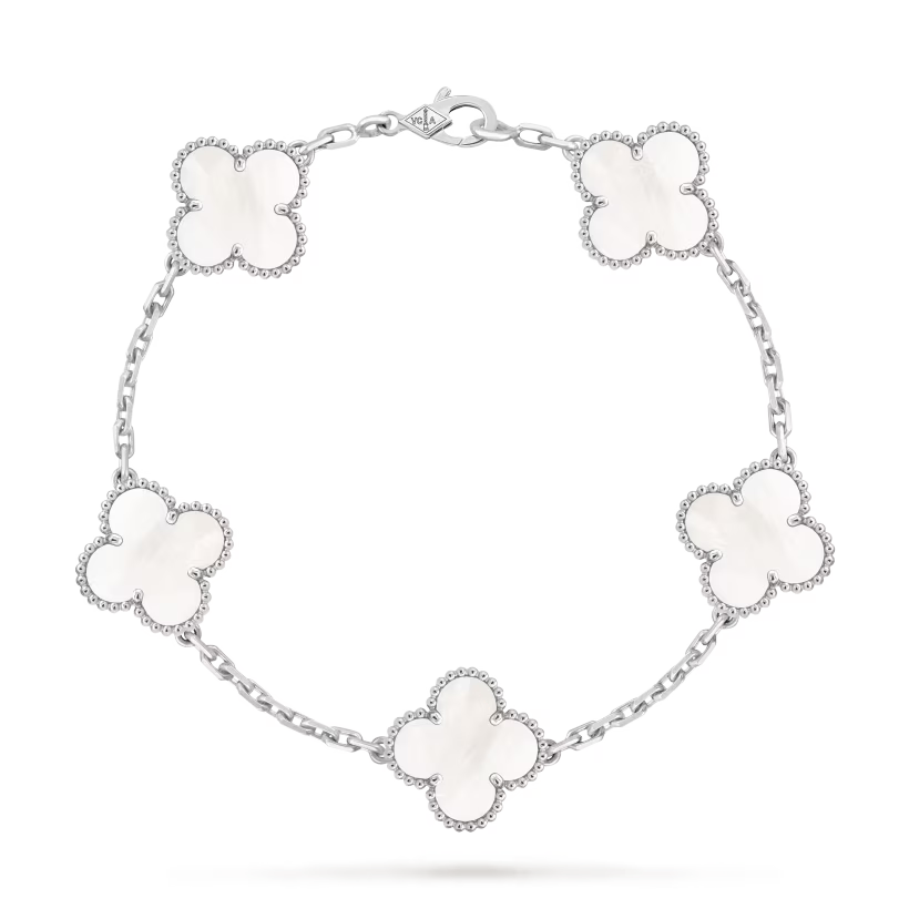 Vintage Alhambra Bracelet 5 Motifs White Gold Mother-of-Pearl