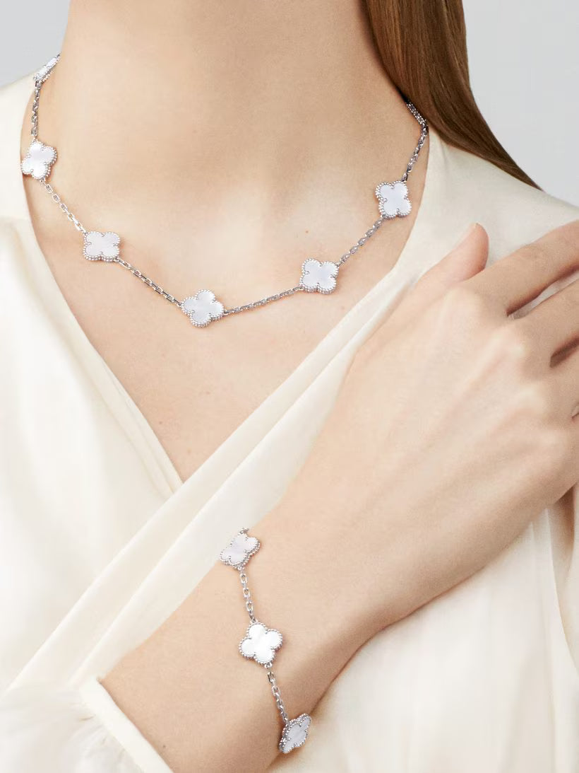 Vintage Alhambra Bracelet 5 Motifs White Gold Mother-of-Pearl