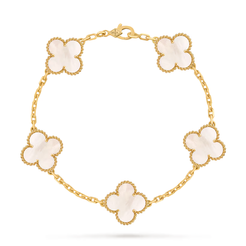 Vintage Alhambra Bracelet, 5 Motifs Yellow Gold Mother-of-Pearl