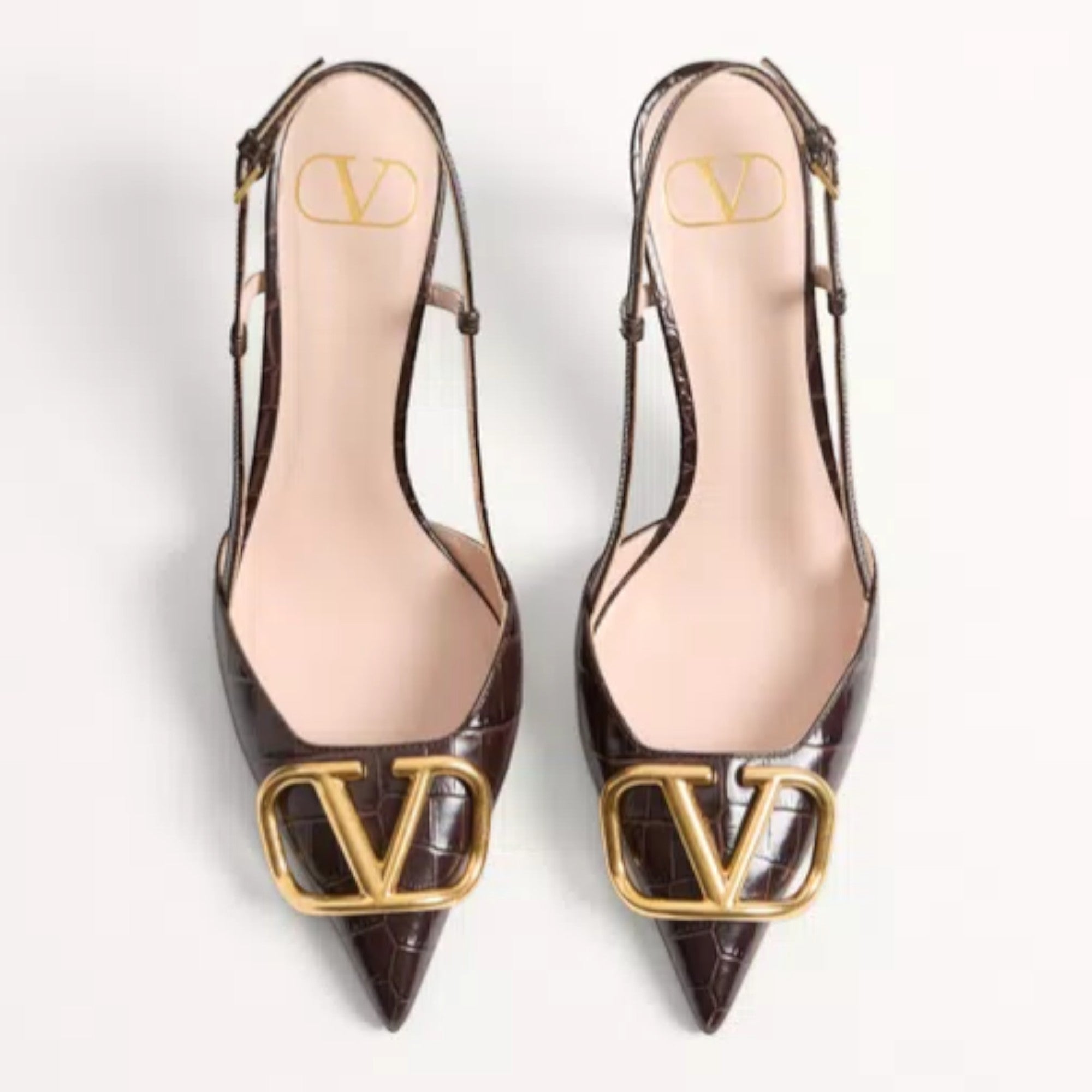VLogo Signature Slingback Pumps Oak Brown