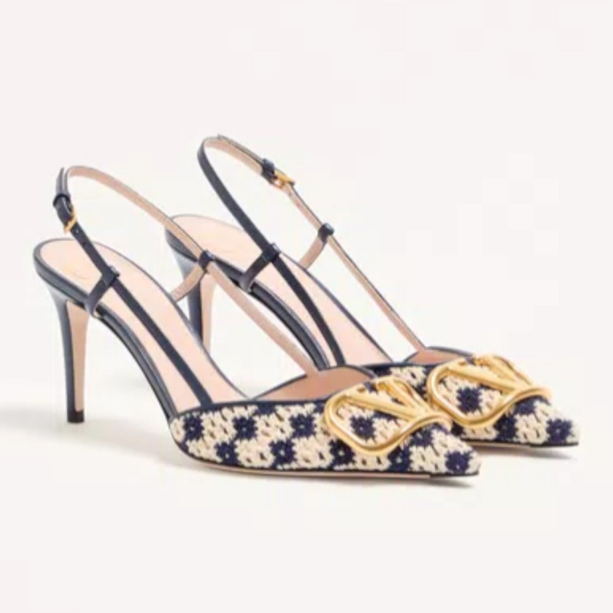 VLogo Signature Slingback Pumps Blue Beige
