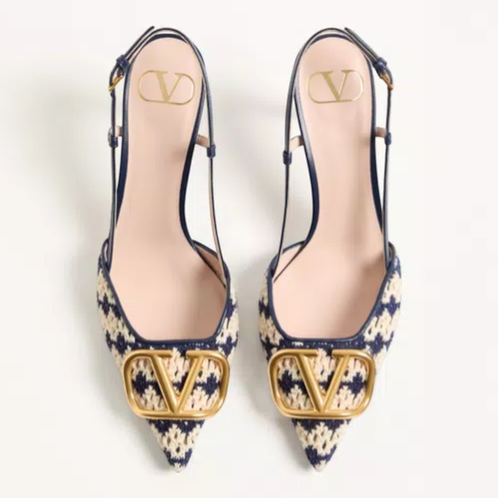 VLogo Signature Slingback Pumps Blue Beige