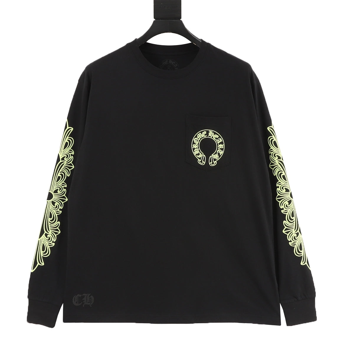 Neon Horseshoe Long Sleeve Pocket T-Shirt Black