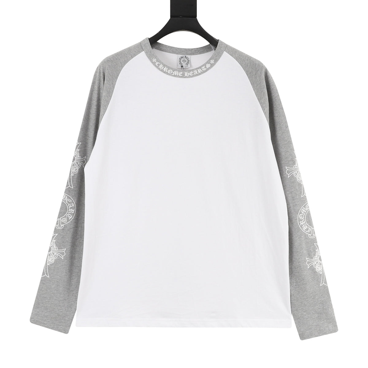 Graphic Raglan Long Sleeve T-Shirt White & Grey