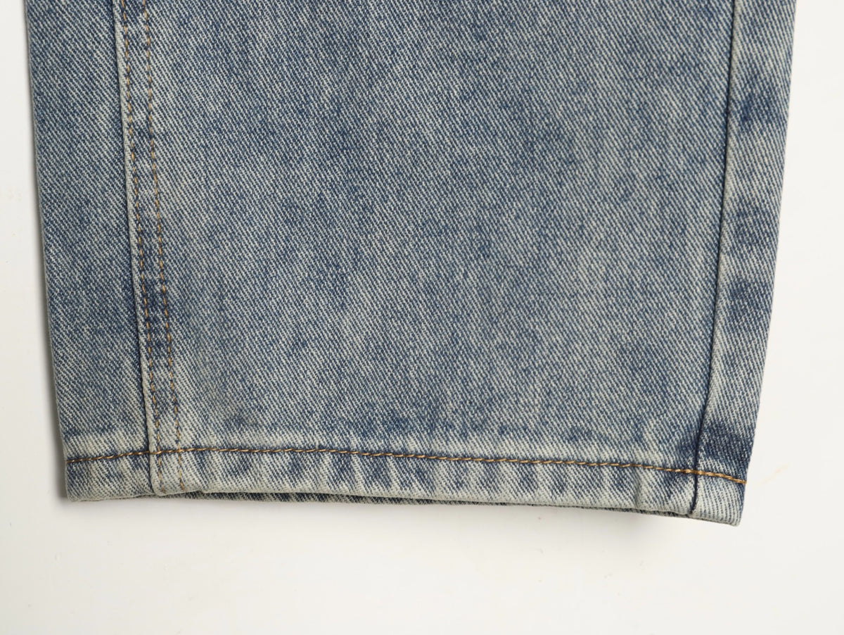 Cross Patch Straight-Leg Denim Jeans Light Blue & Black