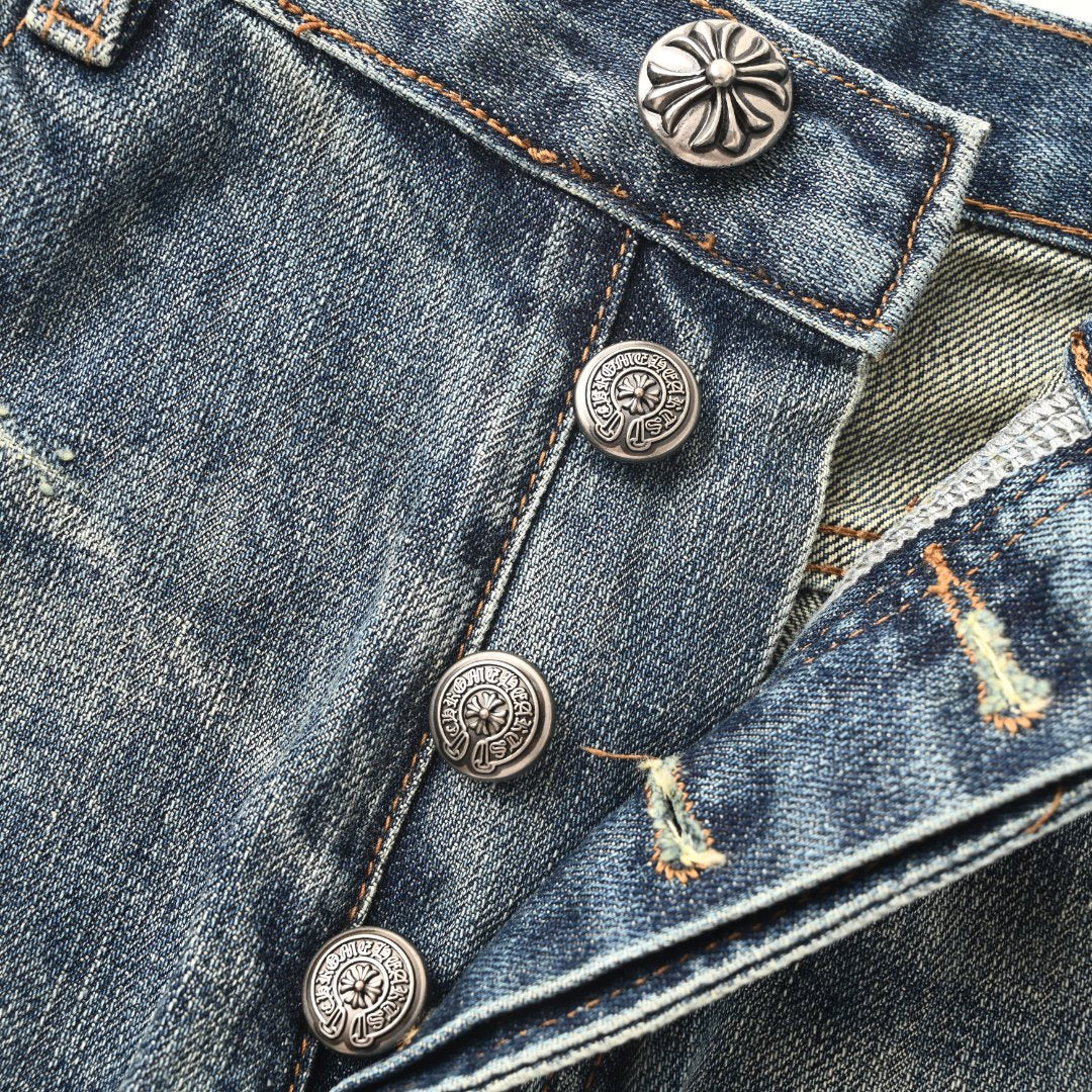 Leather Cross Patch Denim Jeans