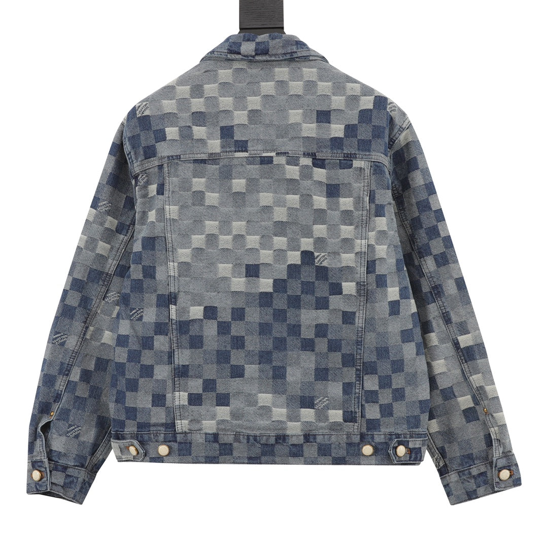 Damier Denim Long-Sleeved Shirt Indigo