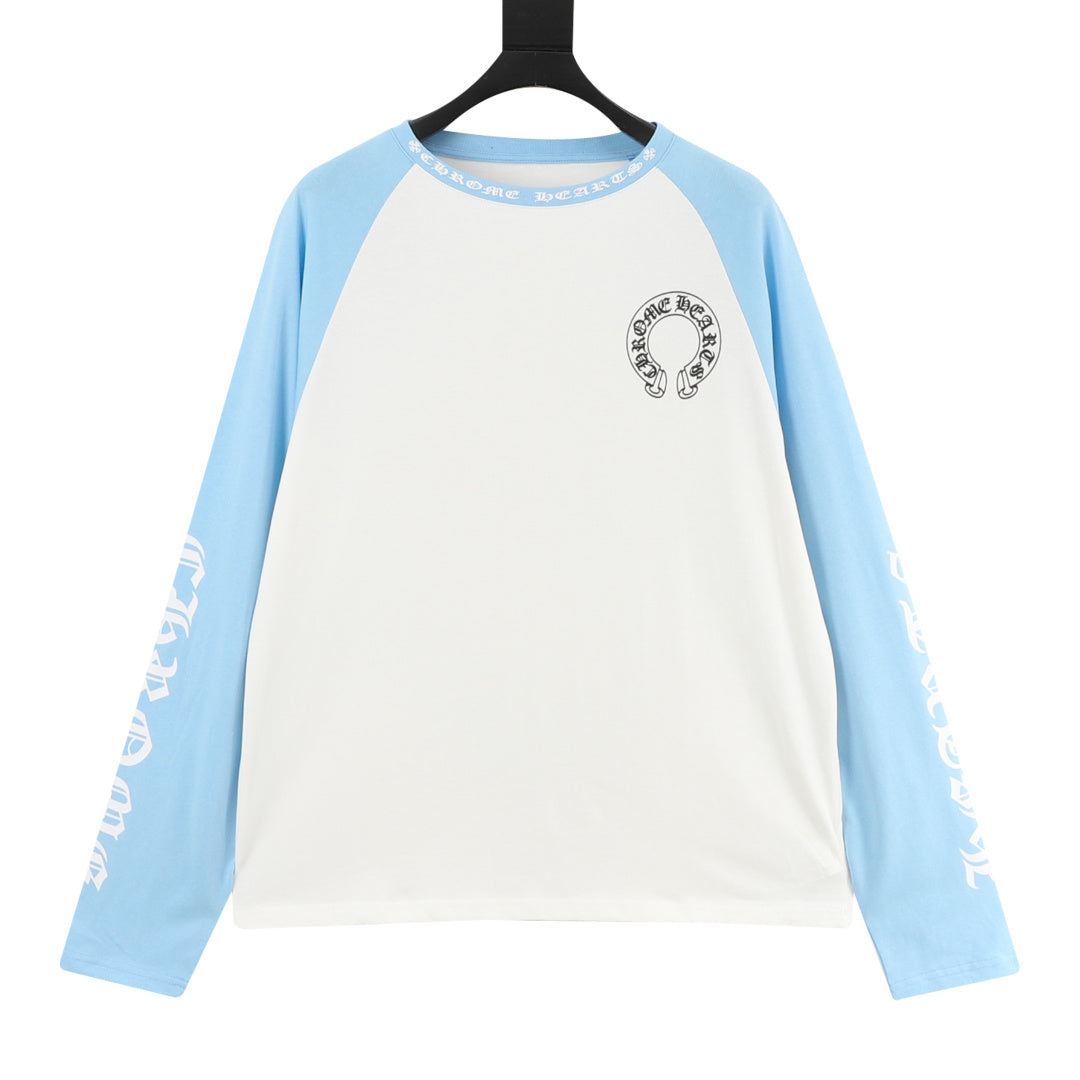 Horseshoe Baseball Long Sleeve T-Shirt White & Light Blue