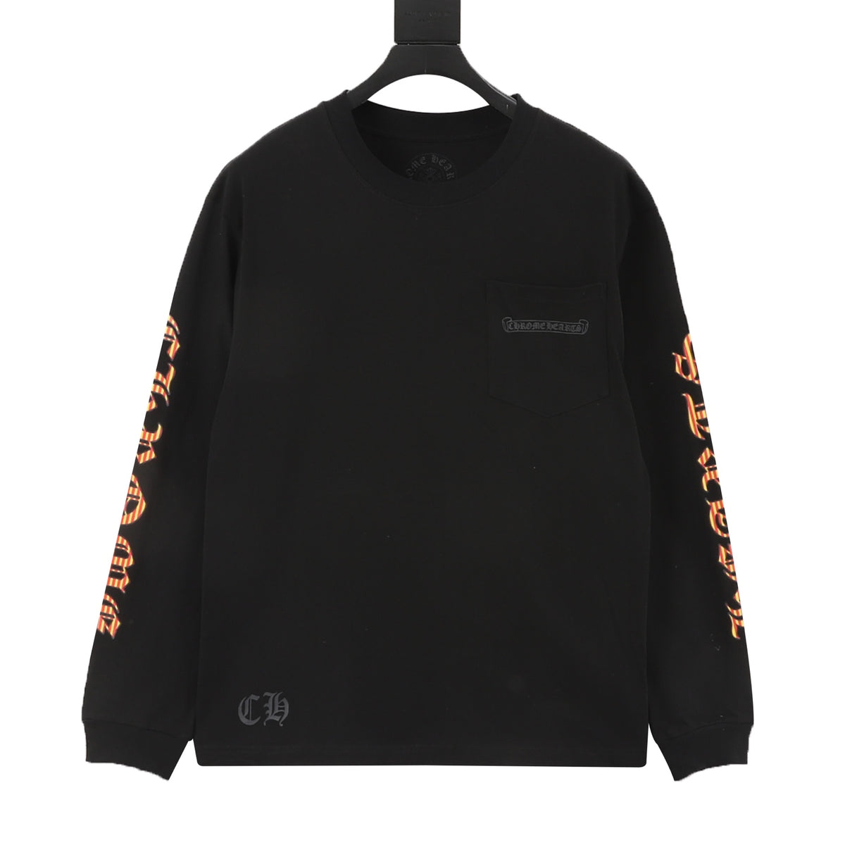 Orange Script Long Sleeve Pocket T-Shirt Black