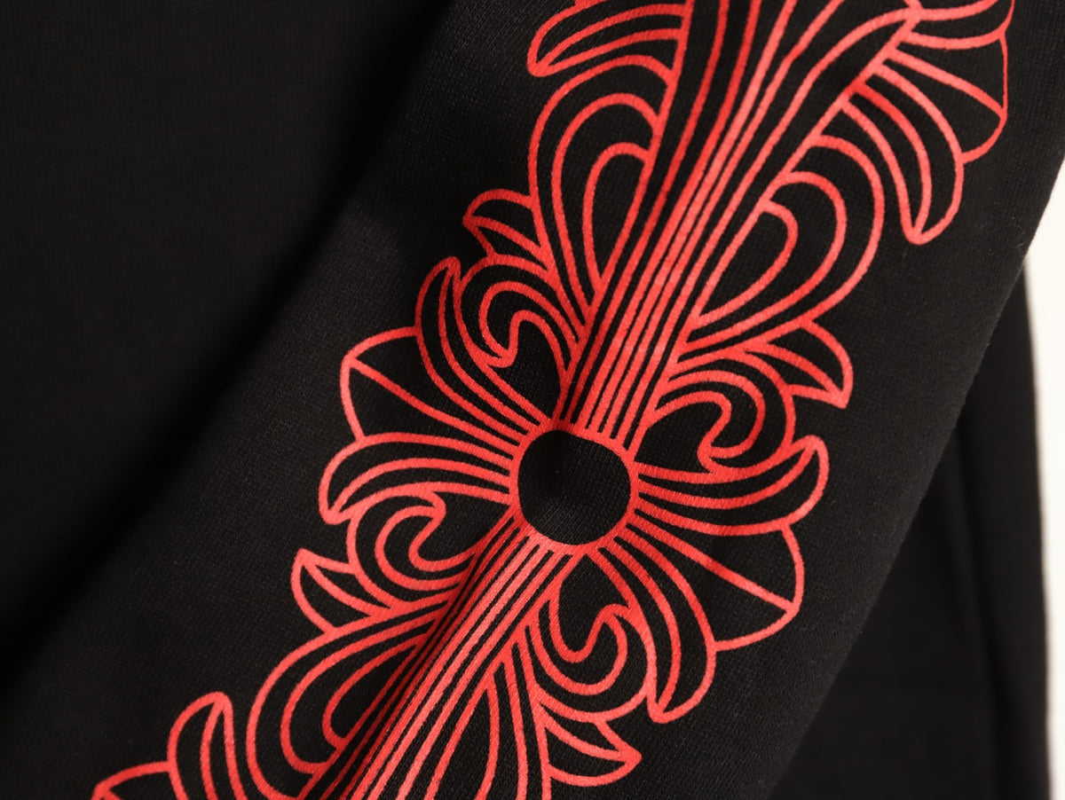 Horseshoe Floral Hoodie Black & Red