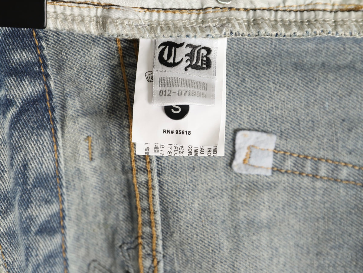 Cross Patch Straight-Leg Denim Jeans Light Blue & Black