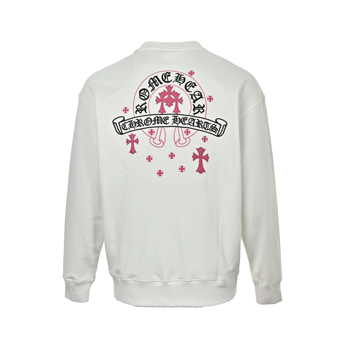 Pink Horseshoe Cross Logo Crewneck Sweatshirt White