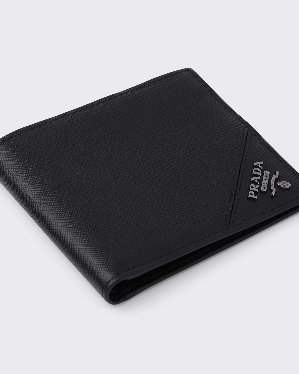 Saffiano Leather Triangle Logo Wallet Black