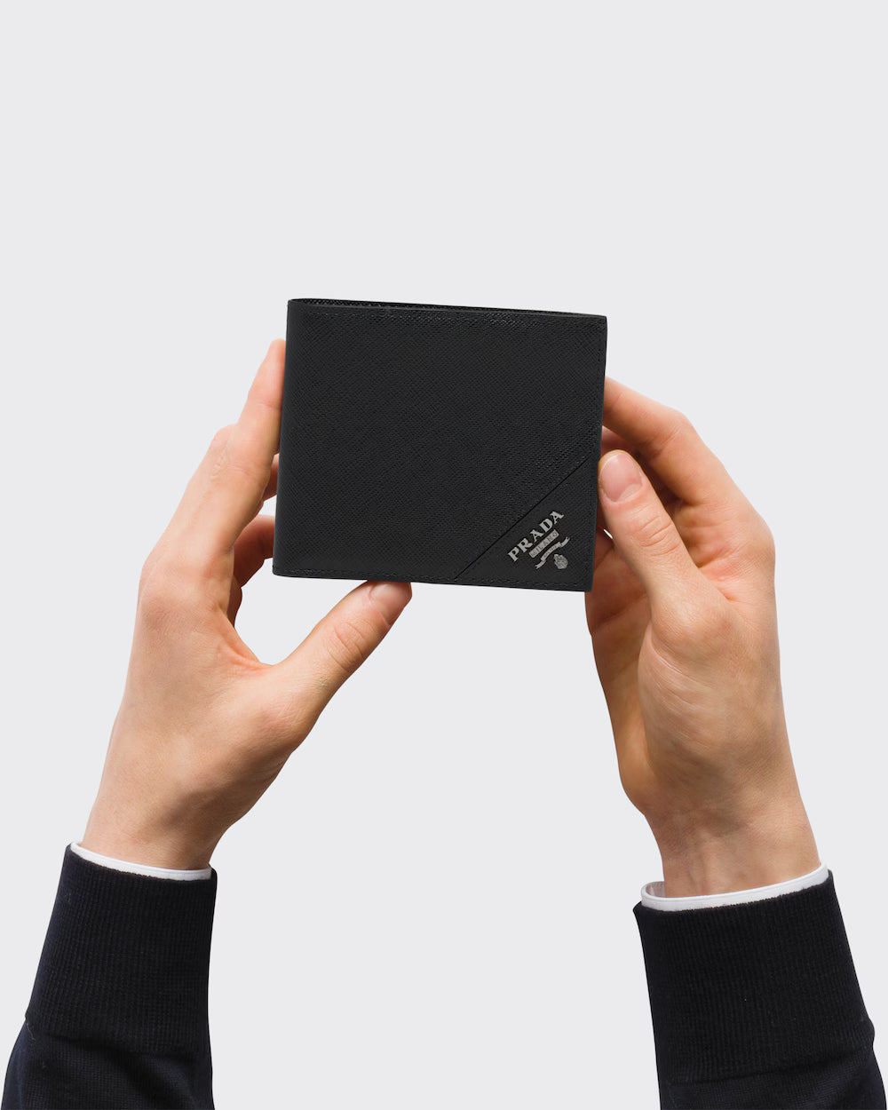 Saffiano Leather Triangle Logo Wallet Black