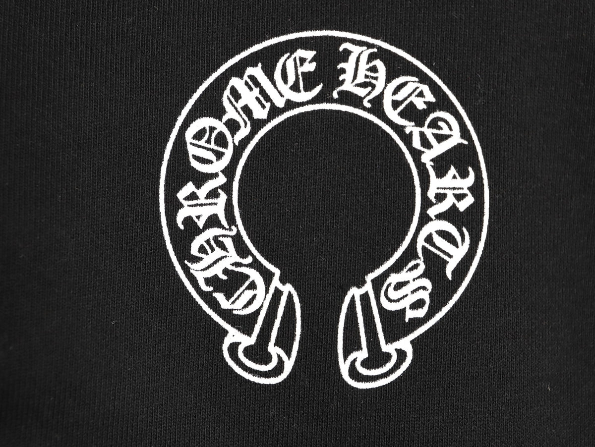 Horseshoe Floral Cross Sleeve Zip-Up Hoodie Black