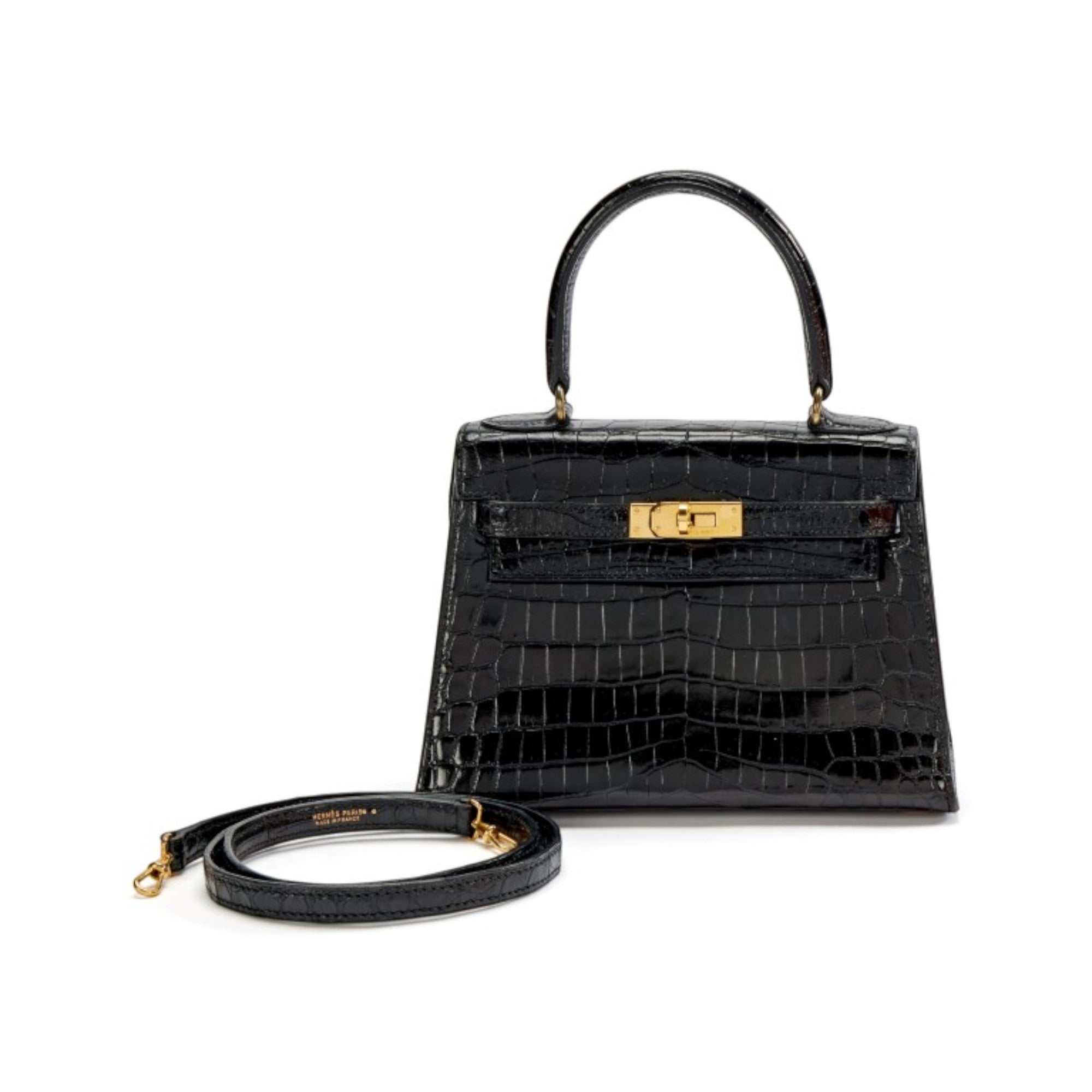 Black Shiny Niloticus Crocodile Gold Hardware