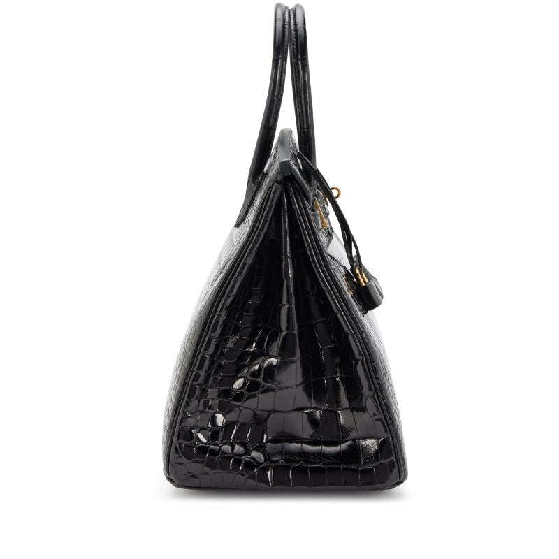Black Shiny Porosus Crocodile Gold Hardware