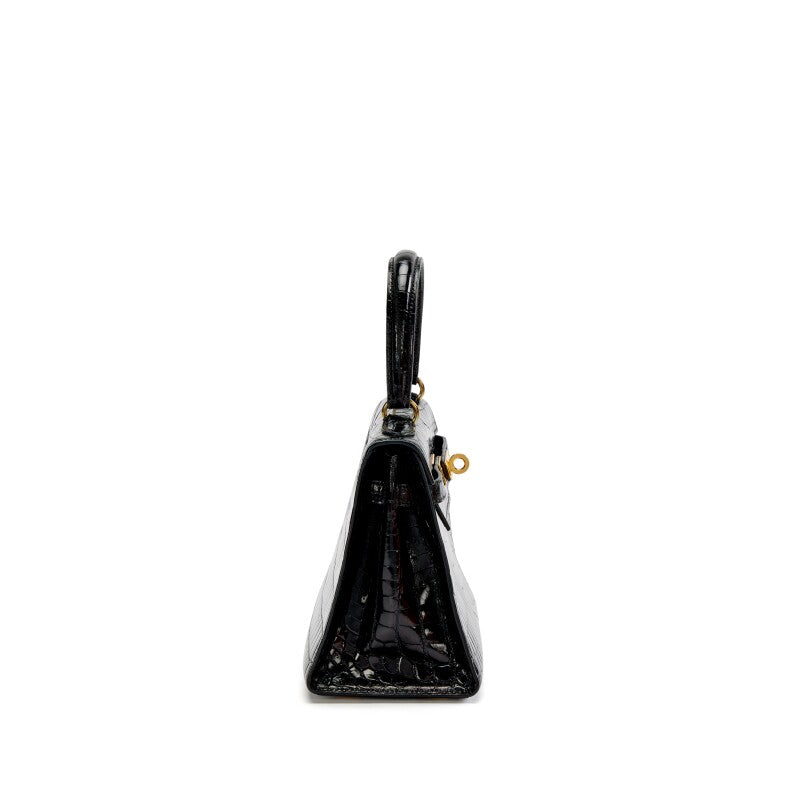 Black Shiny Niloticus Crocodile Gold Hardware