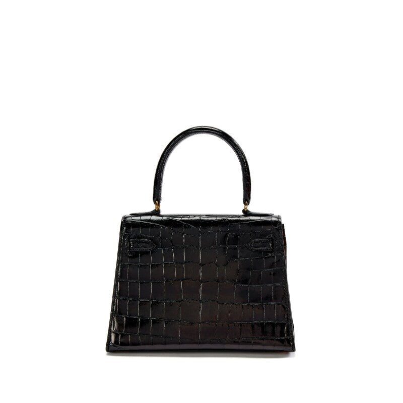 Black Shiny Niloticus Crocodile Gold Hardware