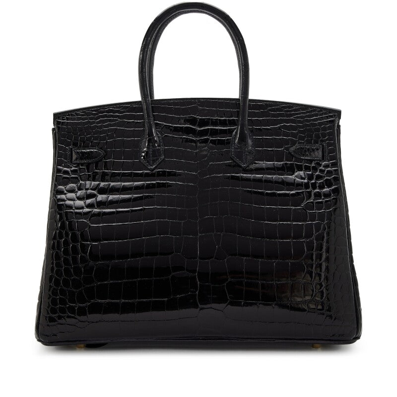 Black Shiny Porosus Crocodile Gold Hardware