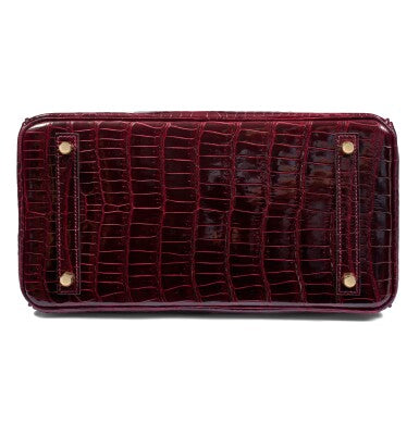 Burgundy Shiny Porosus Crocodile Gold Hardware