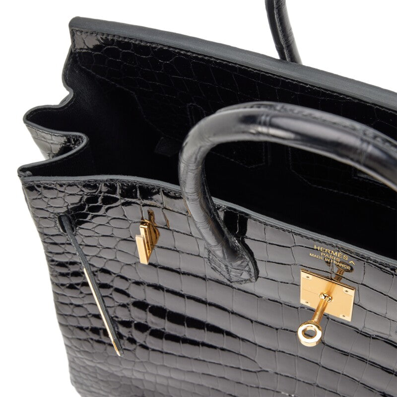 Black Shiny Porosus Crocodile Gold Hardware