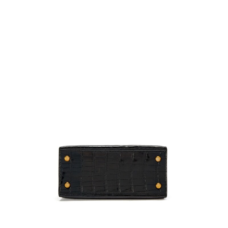 Black Shiny Niloticus Crocodile Gold Hardware