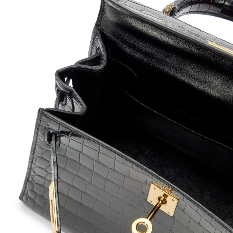 Black Shiny Niloticus Crocodile Gold Hardware