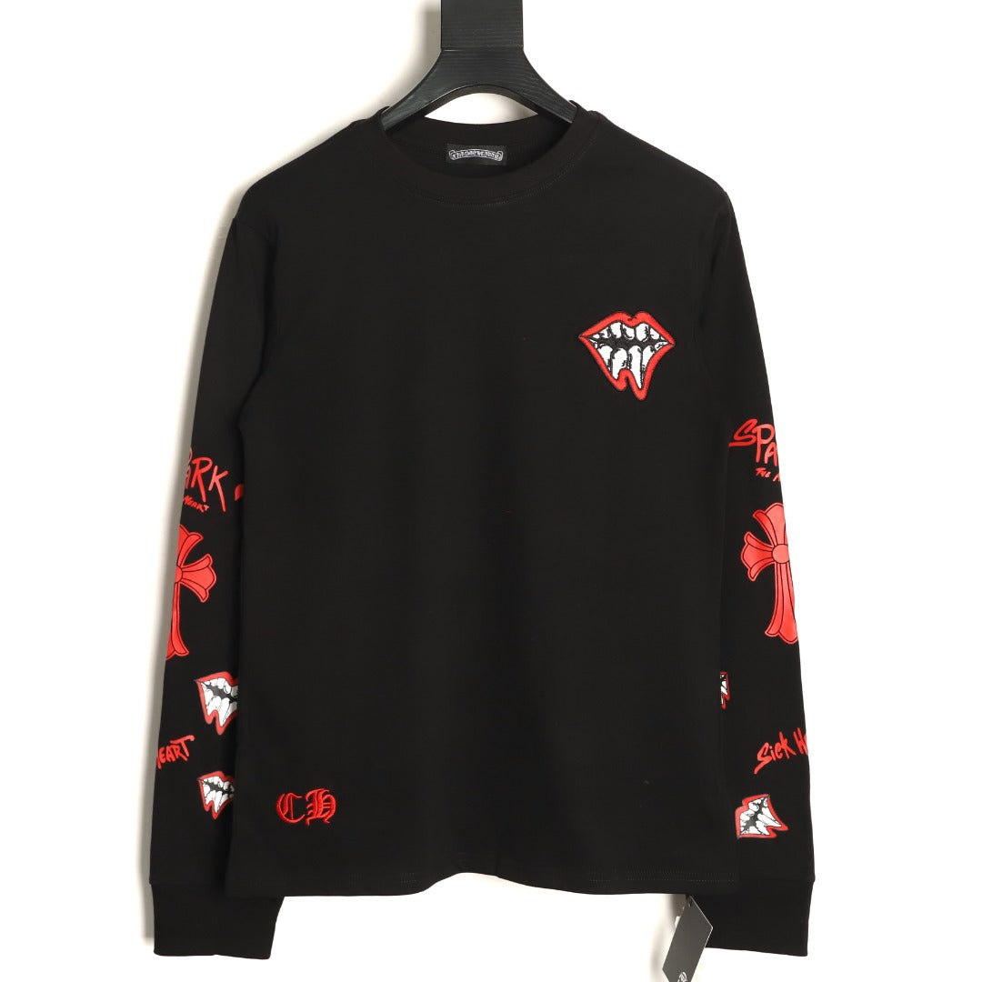 Toothy Lips Cross Long Sleeve T-Shirt Black & Red
