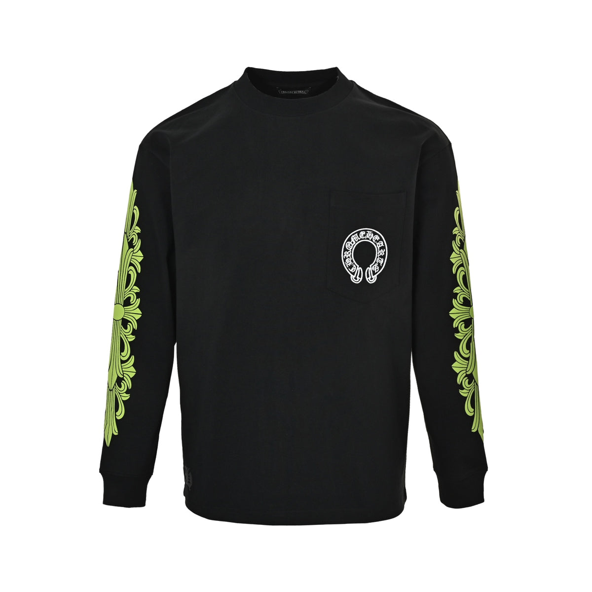 Neon Yellow Horseshoe Long Sleeve T-Shirt Black