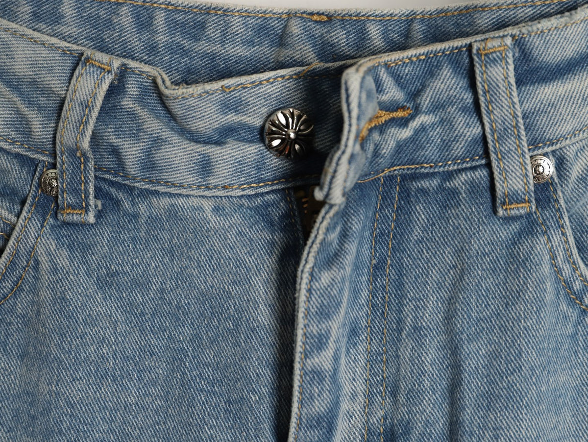 Cross Patch Flare Denim Jeans Light Blue