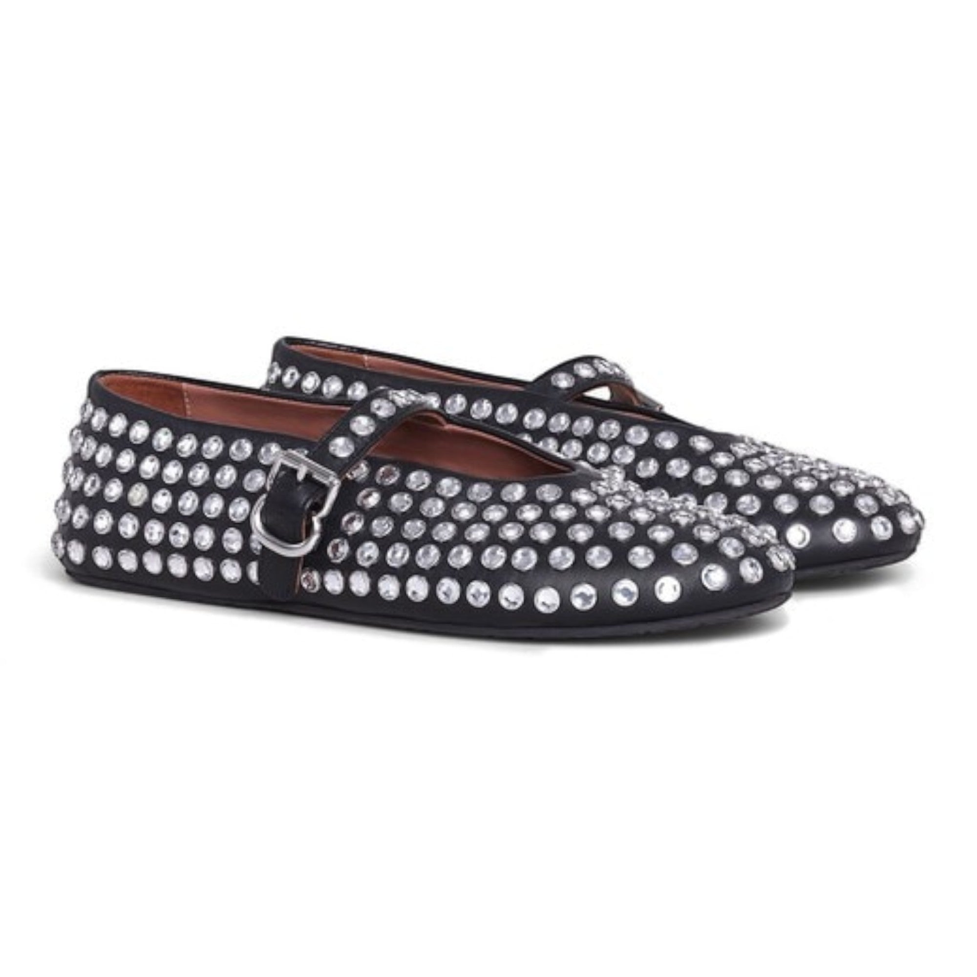 Crystal-Embellished Leather Ballerinas Black