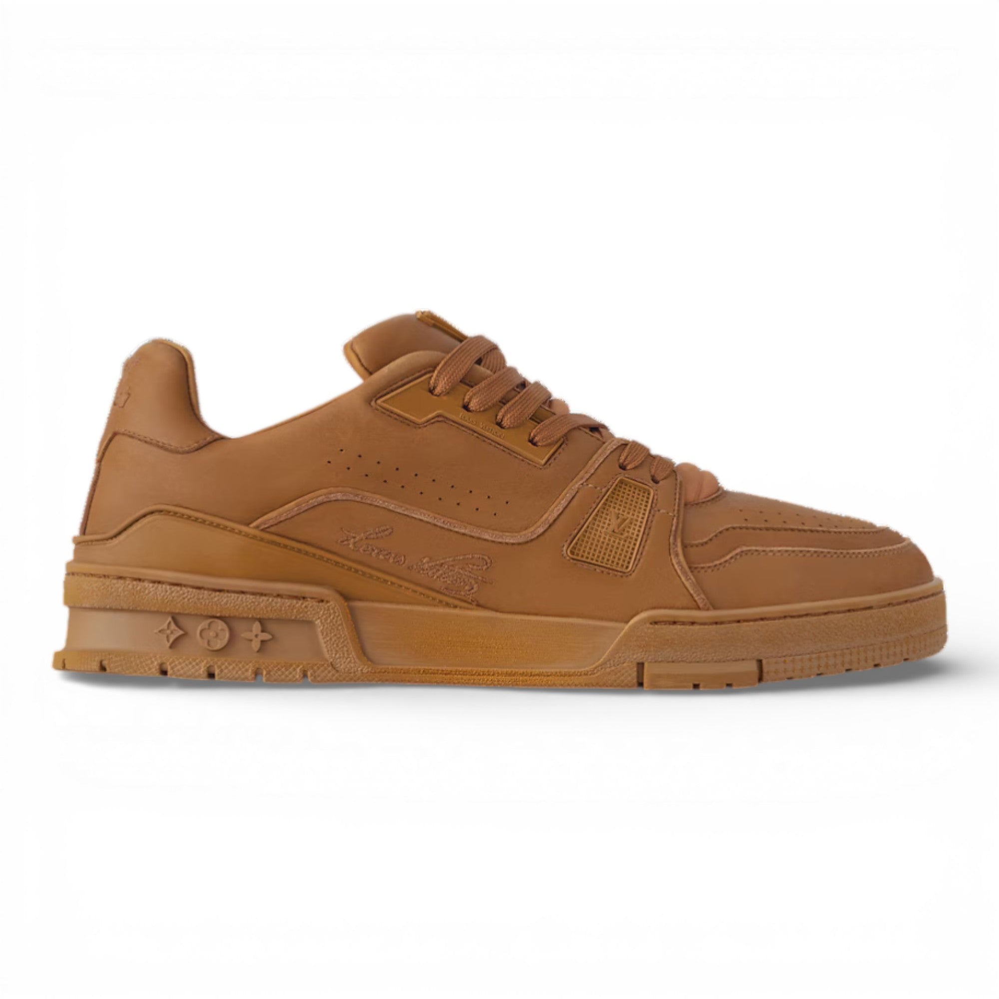 LV Trainer Distressed Sneaker Cognac
