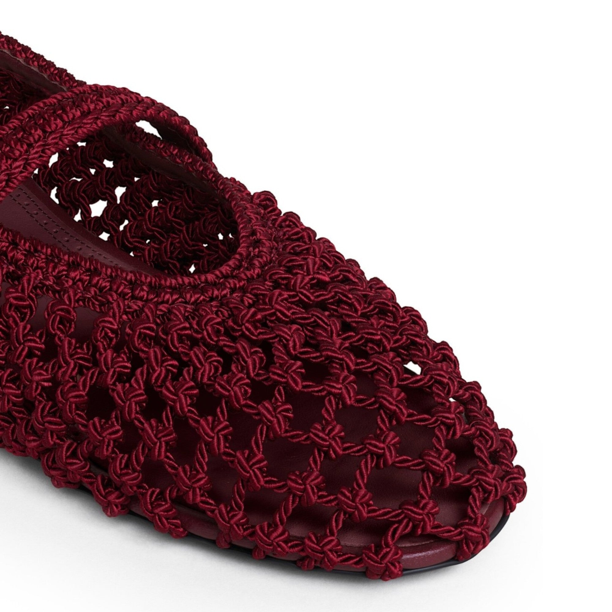 Woven Leather Mary Jane Ballerinas Burgundy