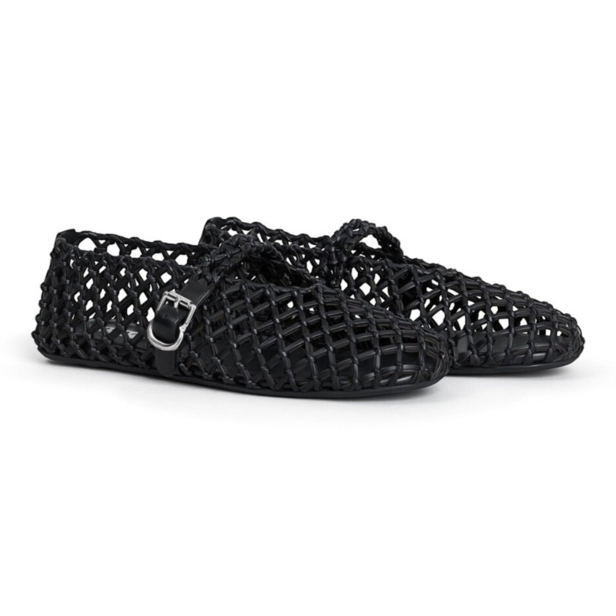 Leather Net Mary Jane Ballerinas Black