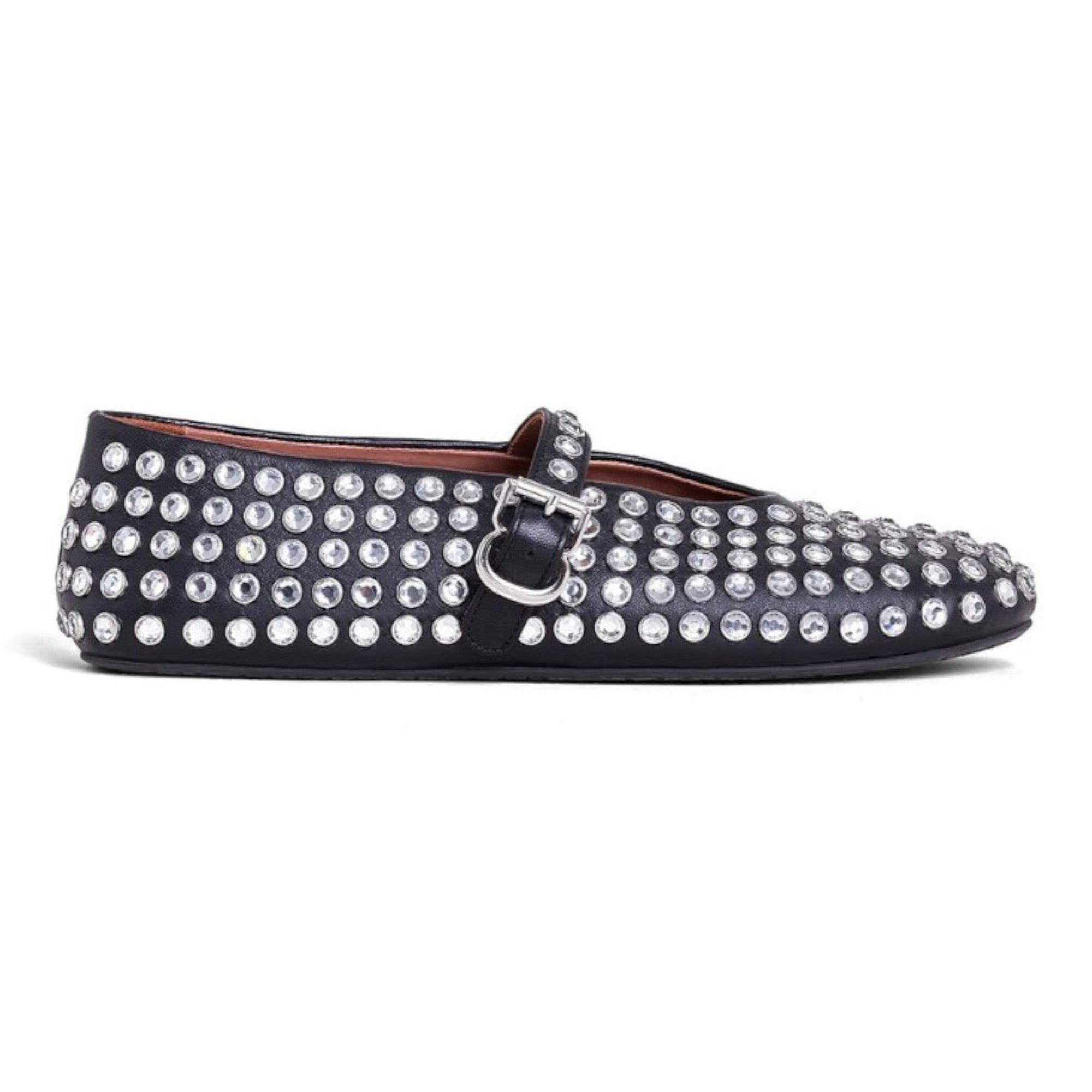 Crystal-Embellished Leather Ballerinas Black