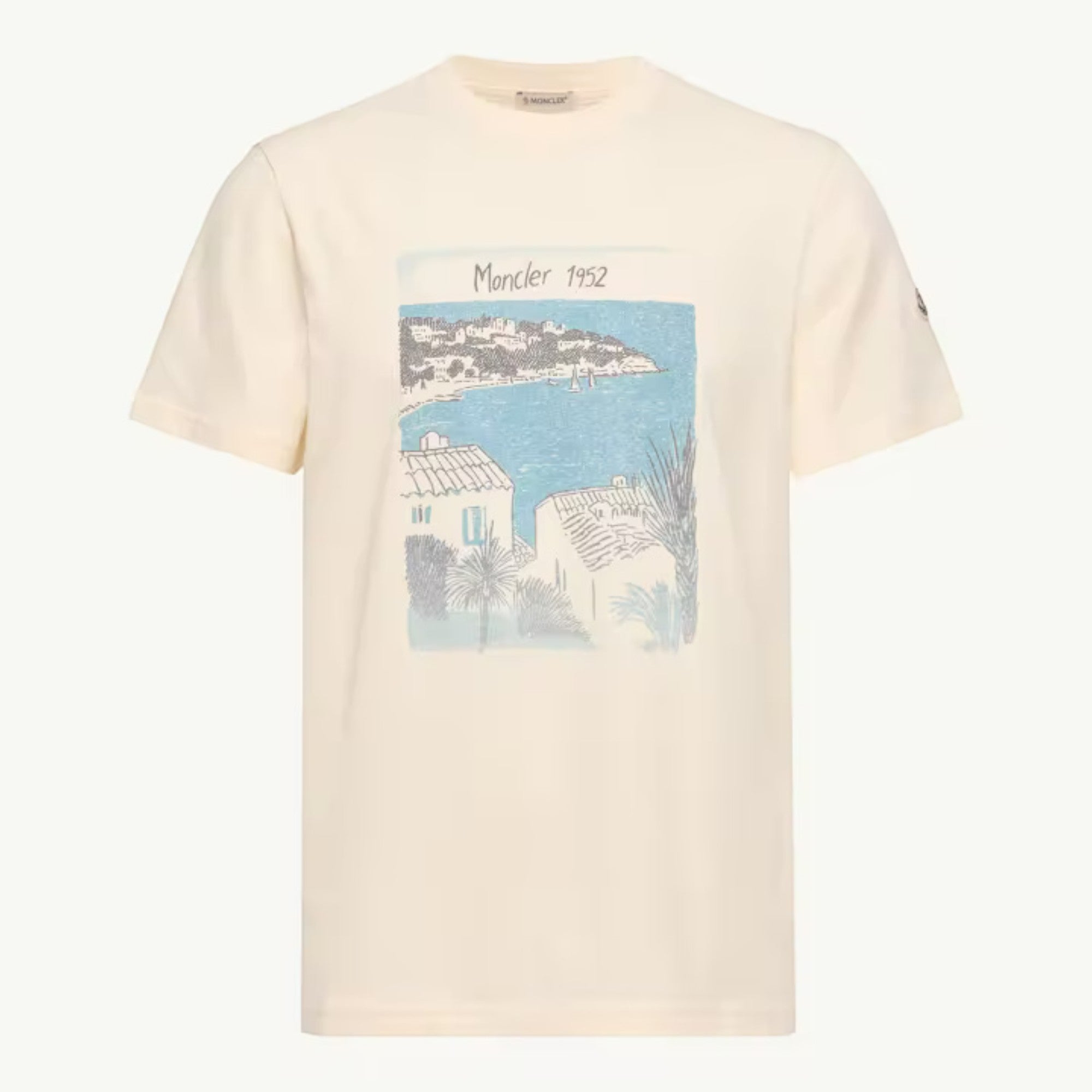 Seaside Print Cotton T-Shirt White Ivory