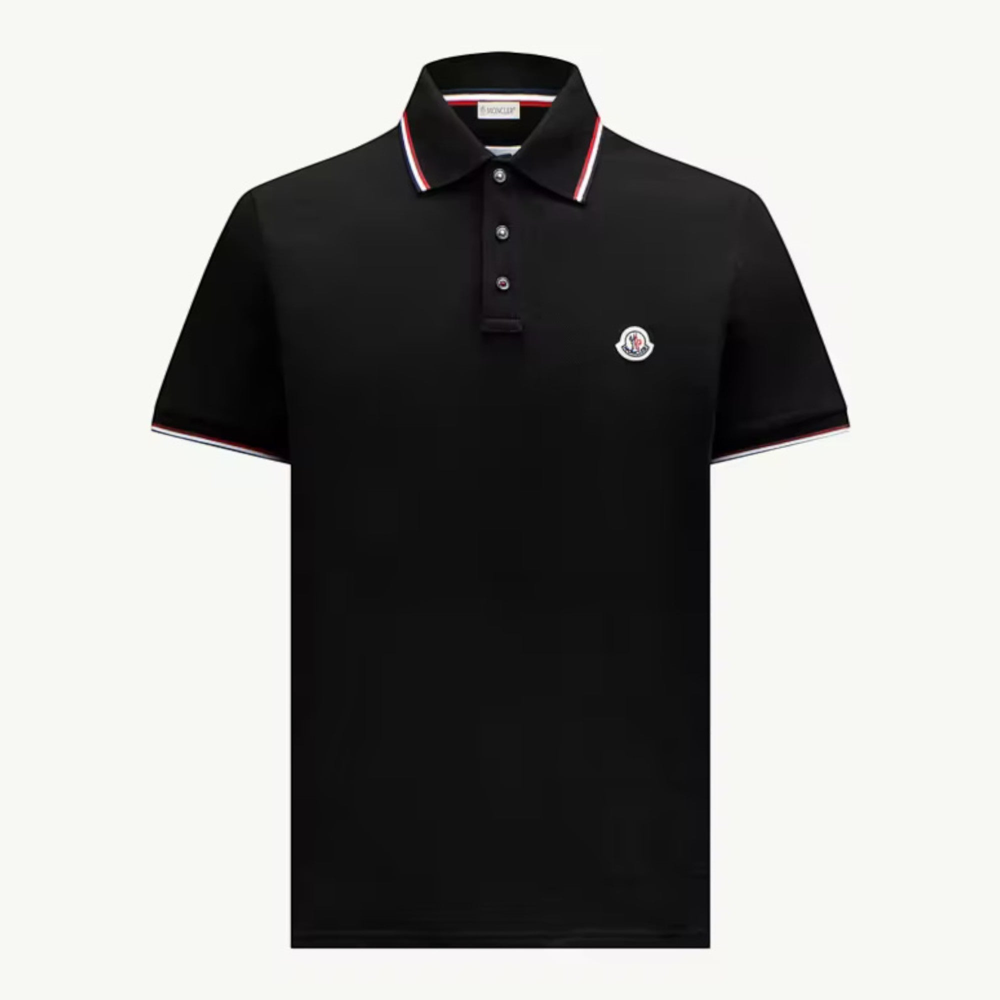 Tricolor Trim Cotton Piqué Polo Black
